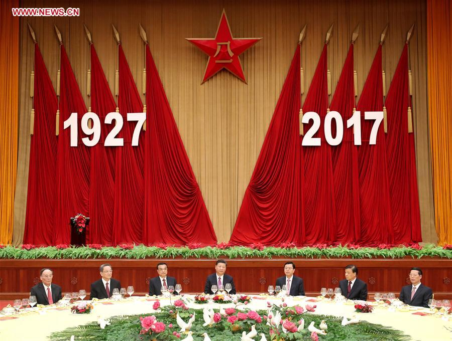 President Xi attends reception for founding anniversary of PLA